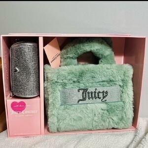 Juicy Couture Green Fur Bag with Silver Accessories